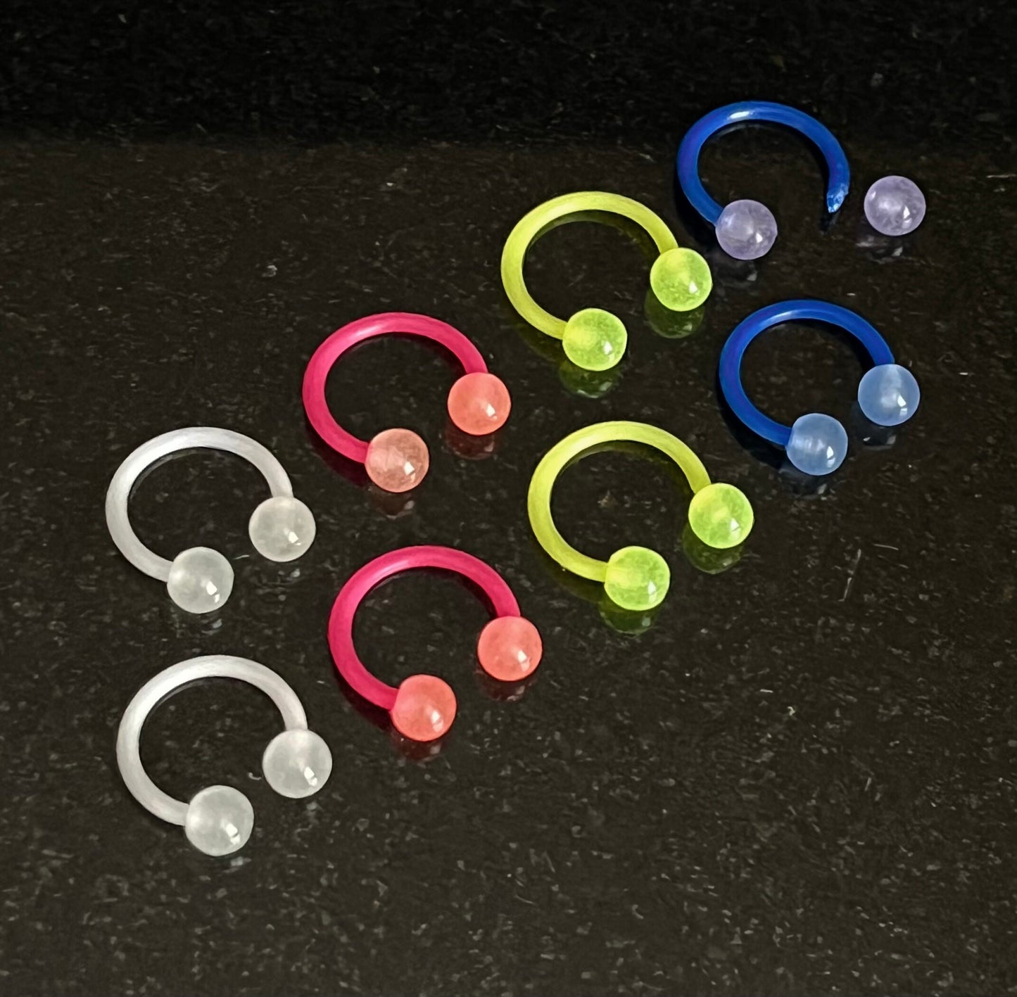 PAIR of Unique Glow in Dark Flexible Circular Barbells Septum Ring - 16g - Internal Diameter 10mm - White, Pink, Blue or Green Available!