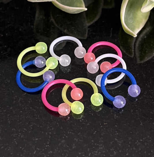 PAIR of Unique Glow in Dark Flexible Circular Barbells Septum Ring - 16g - Internal Diameter 10mm - White, Pink, Blue or Green Available!