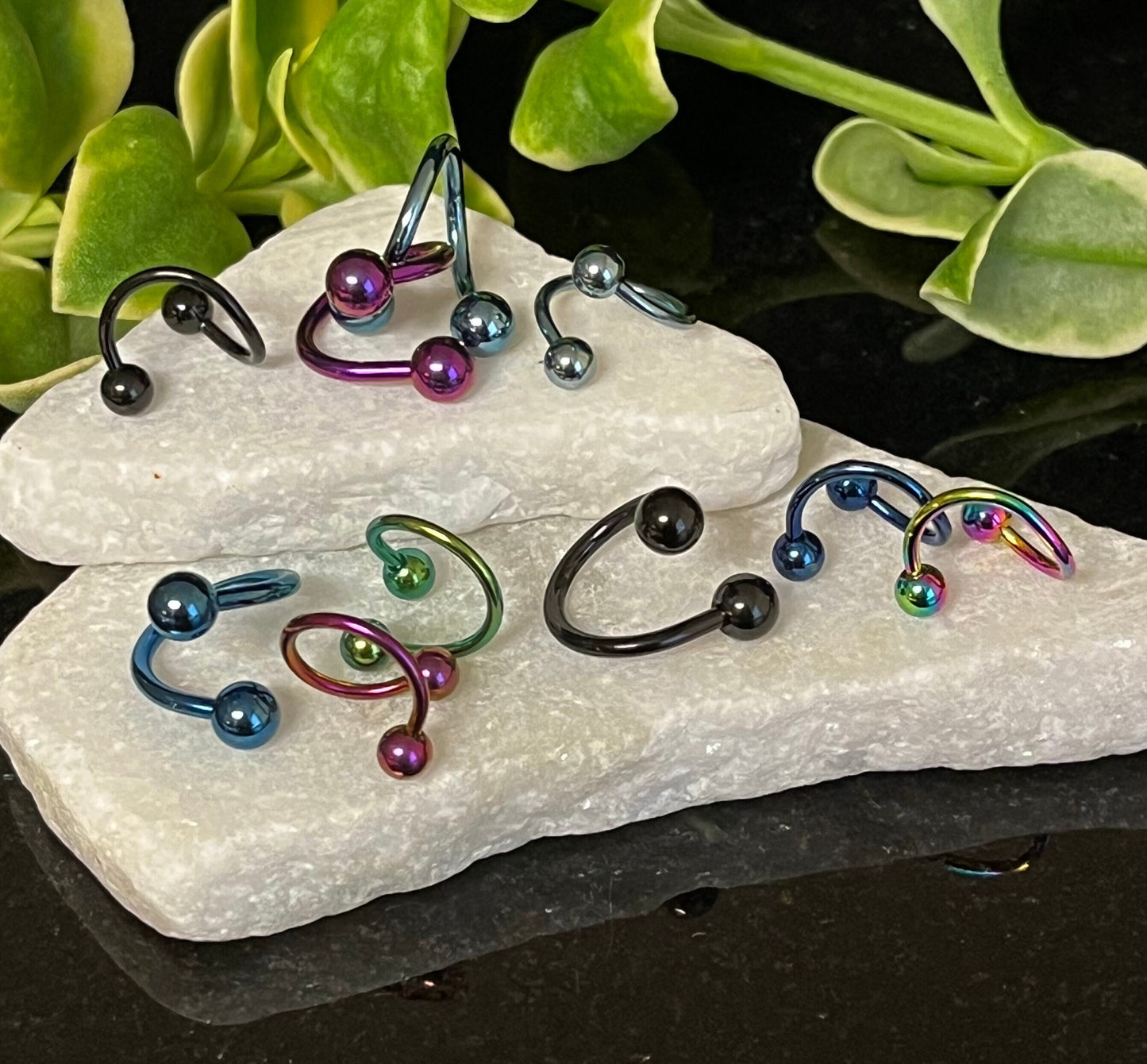 1 Piece Titanium Twist Spiral Belly Ring Navel/Naval Belly Ring - 14g, 16g - Purple, Blue, Black, Green, Light Blue & Rainbow Available!