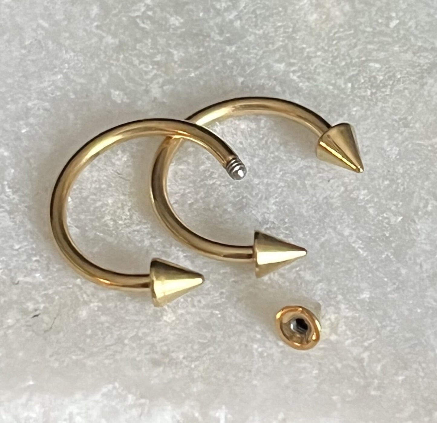 1 Piece Beautiful Gold Spiked Circular Barbell Horseshoe Ring - 16g, 14g- Internal Diameter 6mm, 8mm, 10mm Available!