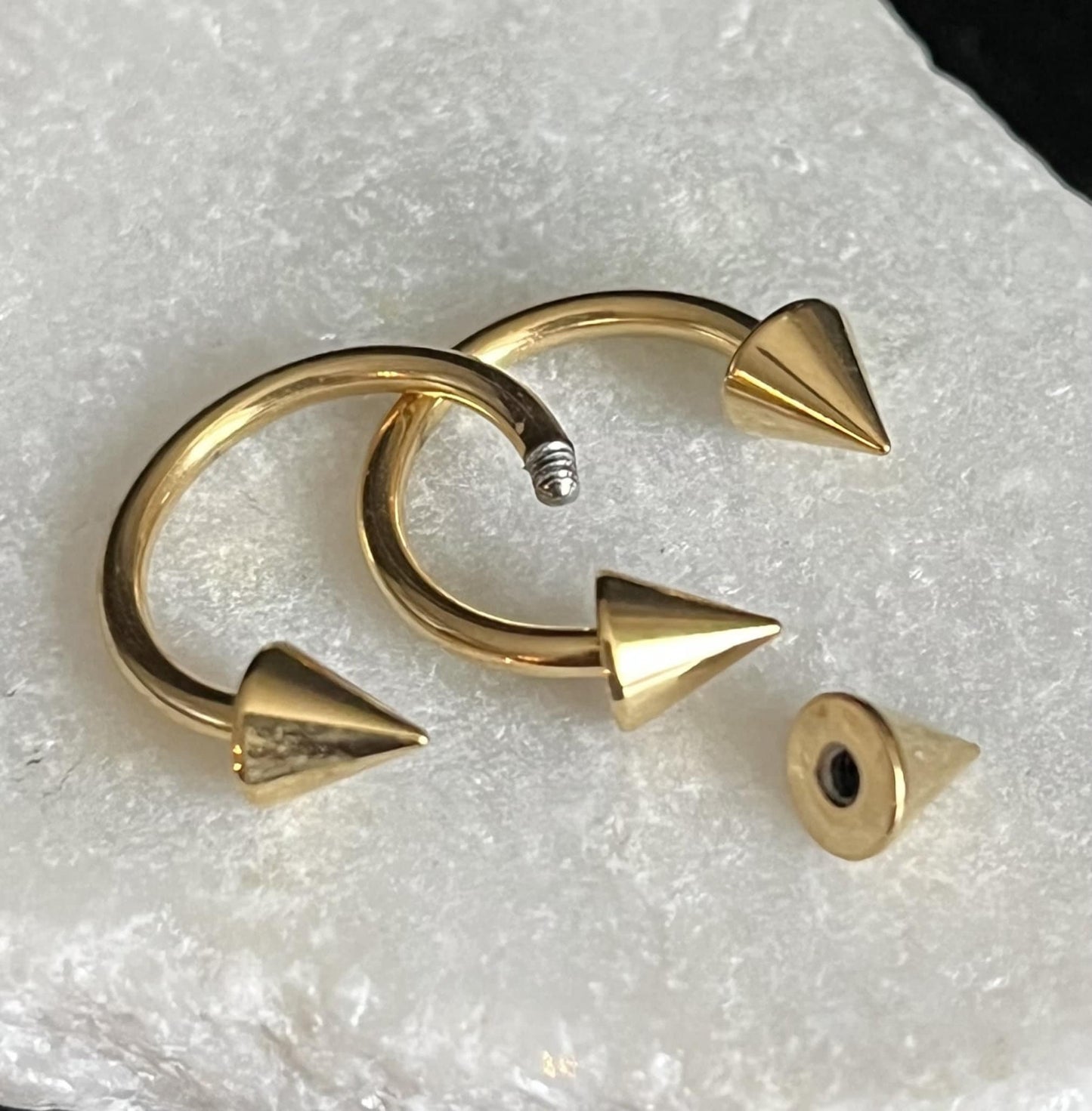 1 Piece Beautiful Gold Spiked Circular Barbell Horseshoe Ring - 16g, 14g- Internal Diameter 6mm, 8mm, 10mm Available!