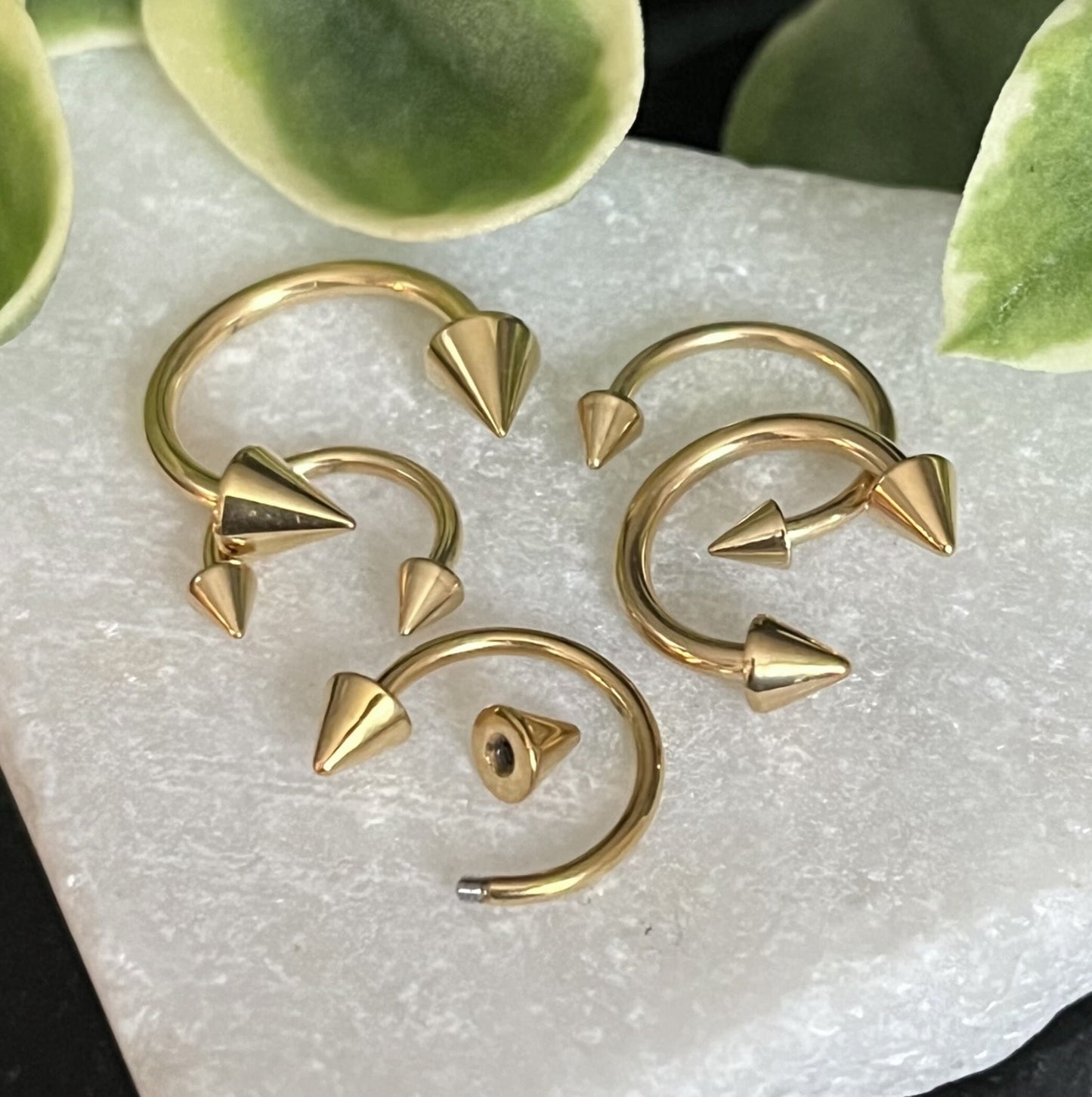 1 Piece Beautiful Gold Spiked Circular Barbell Horseshoe Ring - 16g, 14g- Internal Diameter 6mm, 8mm, 10mm Available!