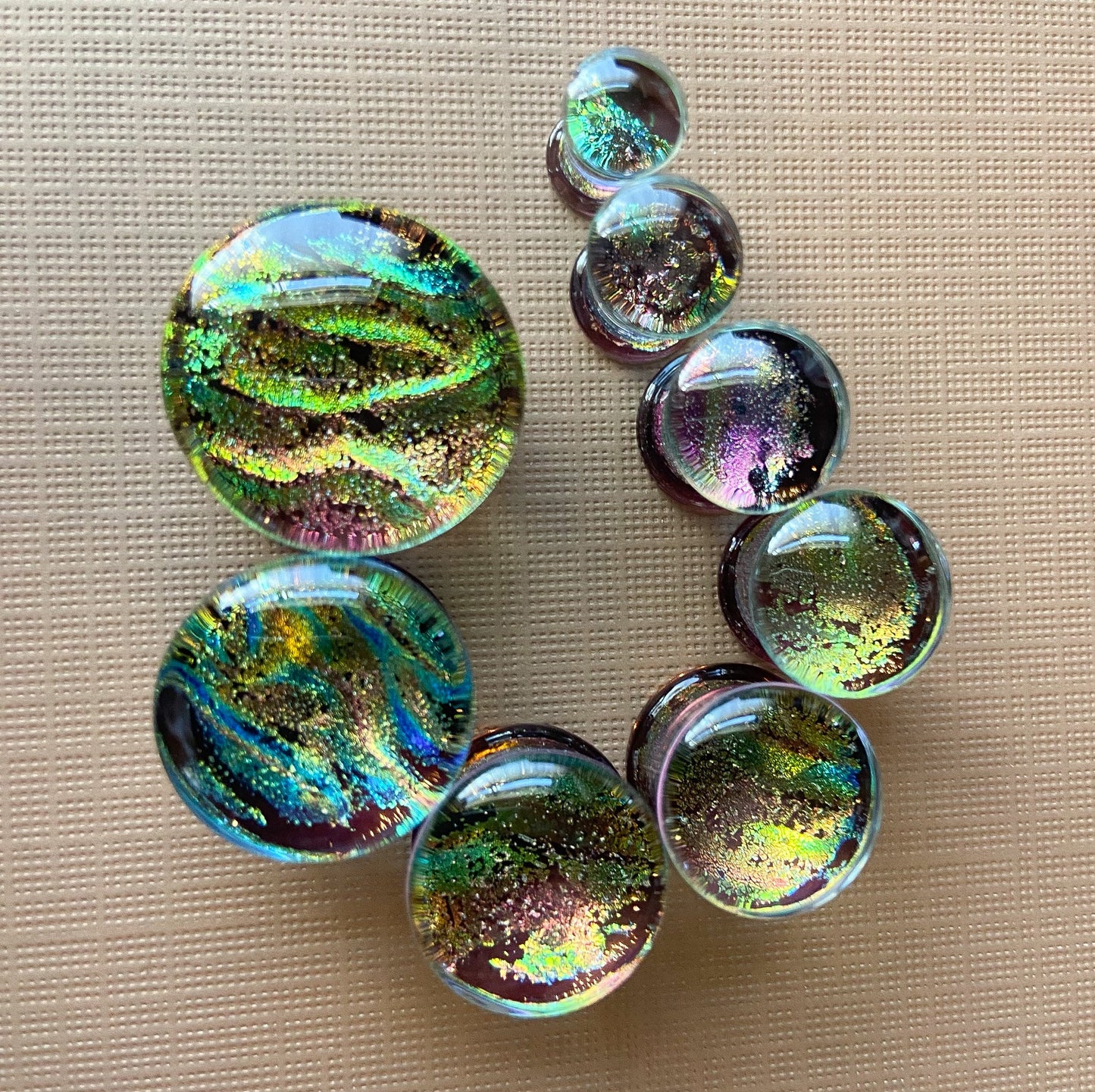 PAIR of Unique Purple Dichroic Glass Double Flare Plugs - Gauges 2g (6mm) through 3/4" (19mm) available!