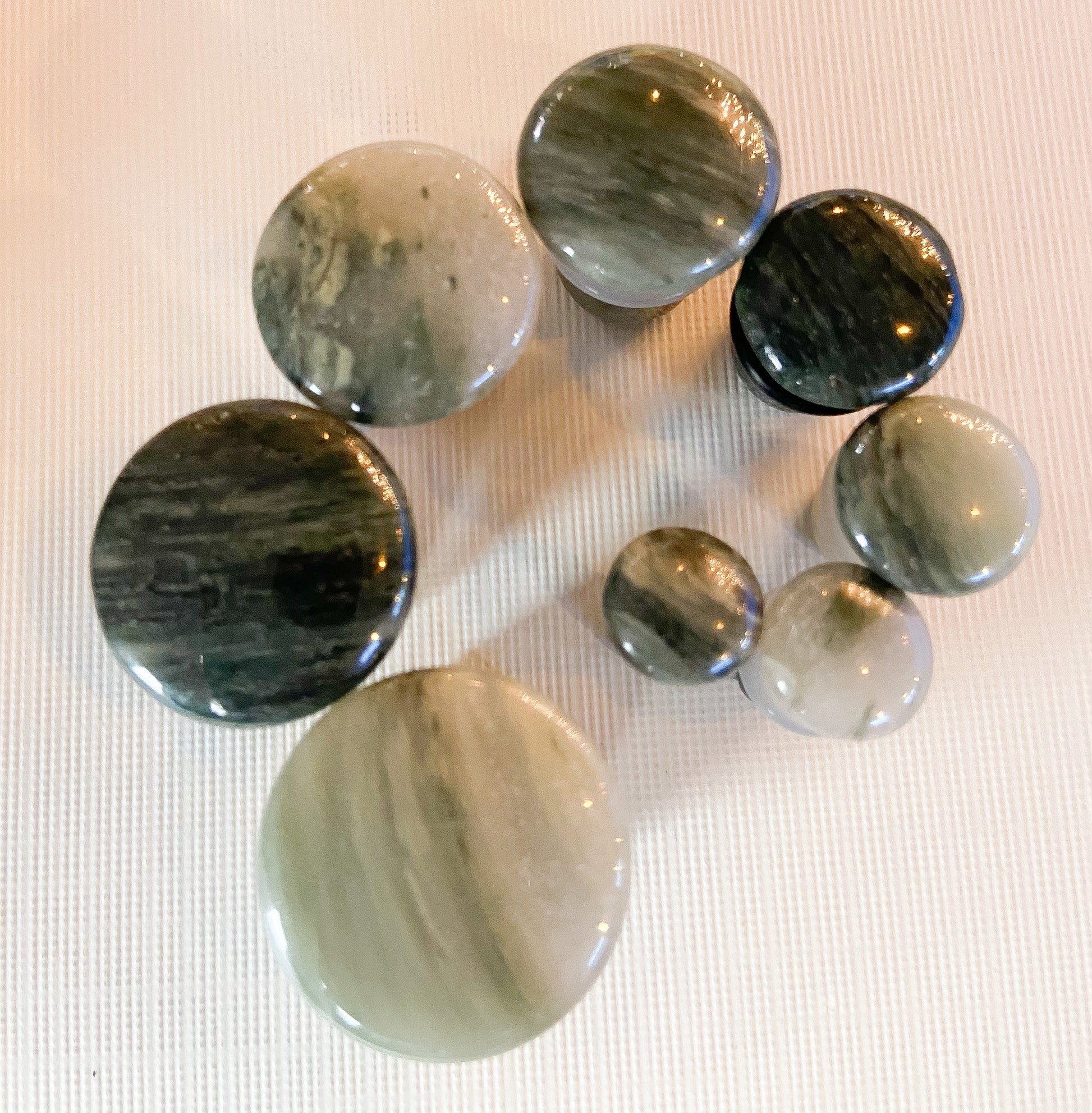 PAIR of Beautiful Organic Single Flare Green Jasper Stone Plugs with O-Rings - Gauges 4g (5mm) up to 5/8" (16mm) available!