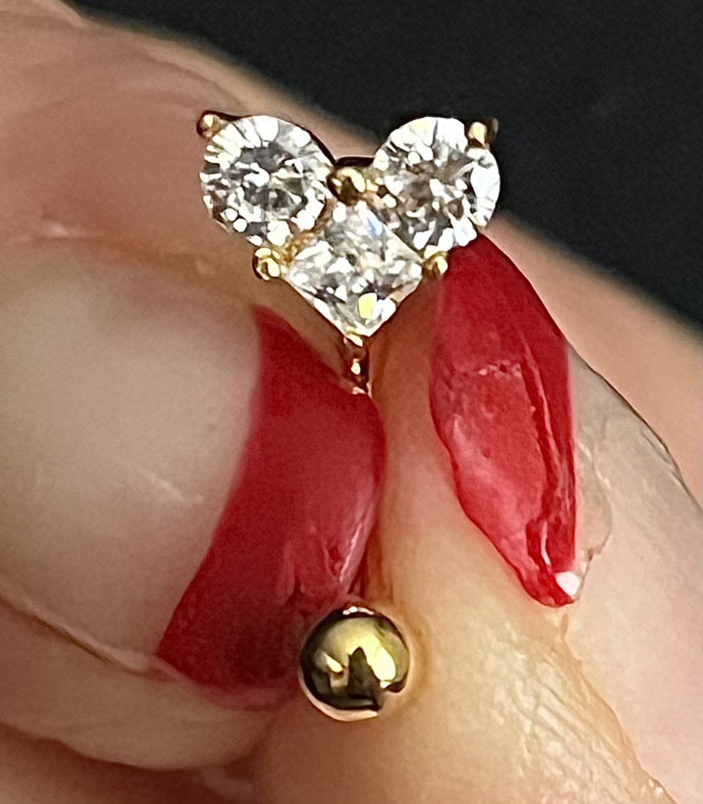 1 Brilliant Three CZ Gem Heart Eyebrow Ring with Curved Barbell - 16g (1.2mm), length 5/16" (8mm) - Silver, Gold or Rose Gold available!