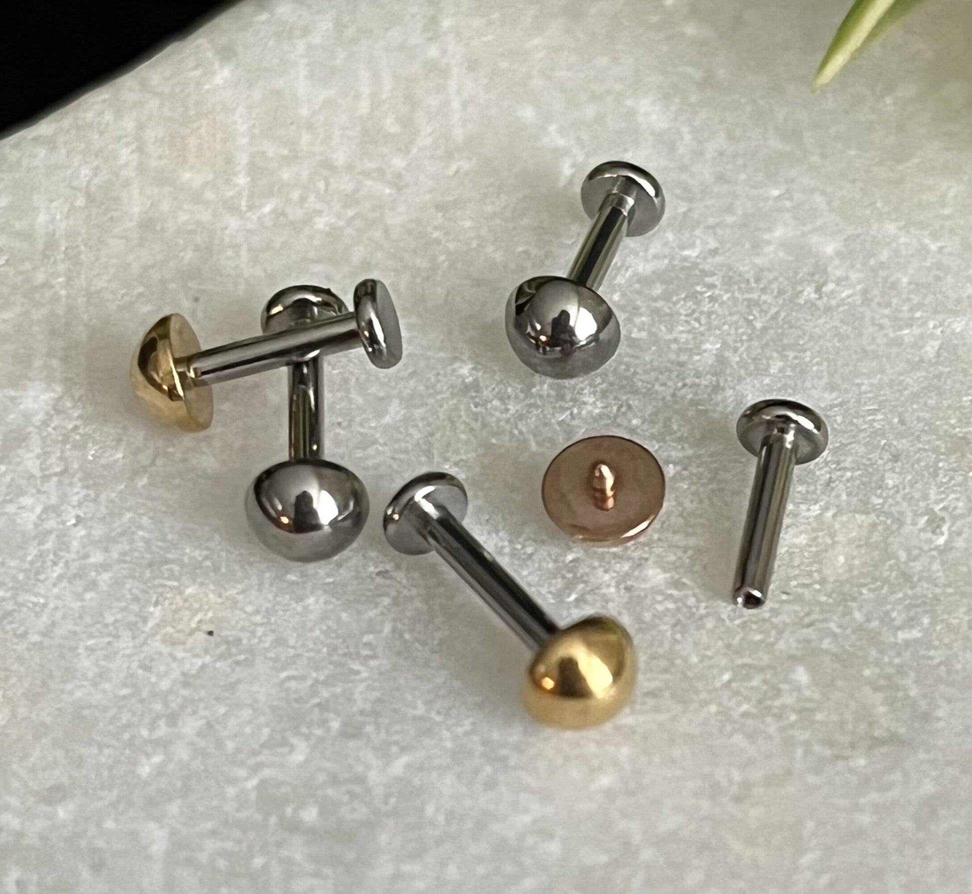 1 Piece Brilliant Titanium Dome Top Labret Monroe Stud Ring -16g - Wearable Diameter 6mm or 8mm - Gold, Rose Gold and Silver Available!