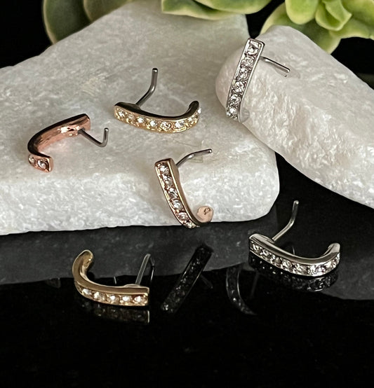 1 Piece Brilliant Channel Set CZ Gem Nose Crawler L-Bend Nose Ring/Stud - 18g or 20g - Silver, Gold and Rose Gold Available!