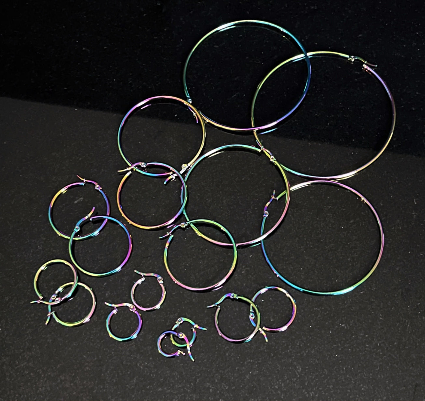 Pair of Stunningly Unique Rainbow Hoop Earrings - Ion Plated Stainless Steel Ring - 22g - 10mm thru 75mm Diameter Available!