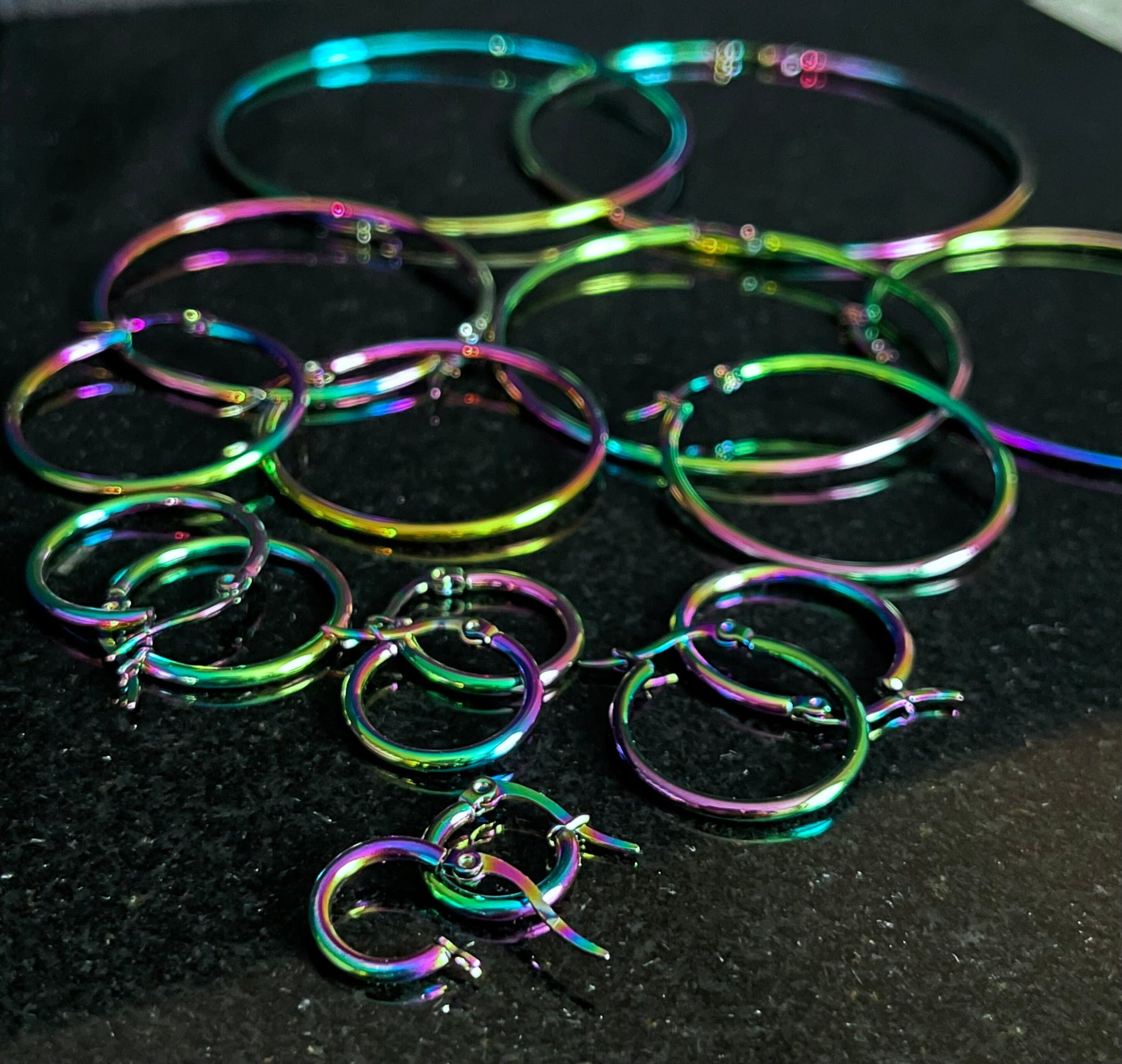 Pair of Stunningly Unique Rainbow Hoop Earrings - Ion Plated Stainless Steel Ring - 22g - 10mm thru 75mm Diameter Available!