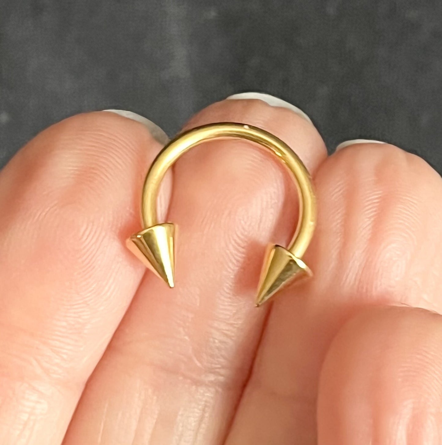1 Piece Beautiful Gold Spiked Circular Barbell Horseshoe Ring - 16g, 14g- Internal Diameter 6mm, 8mm, 10mm Available!