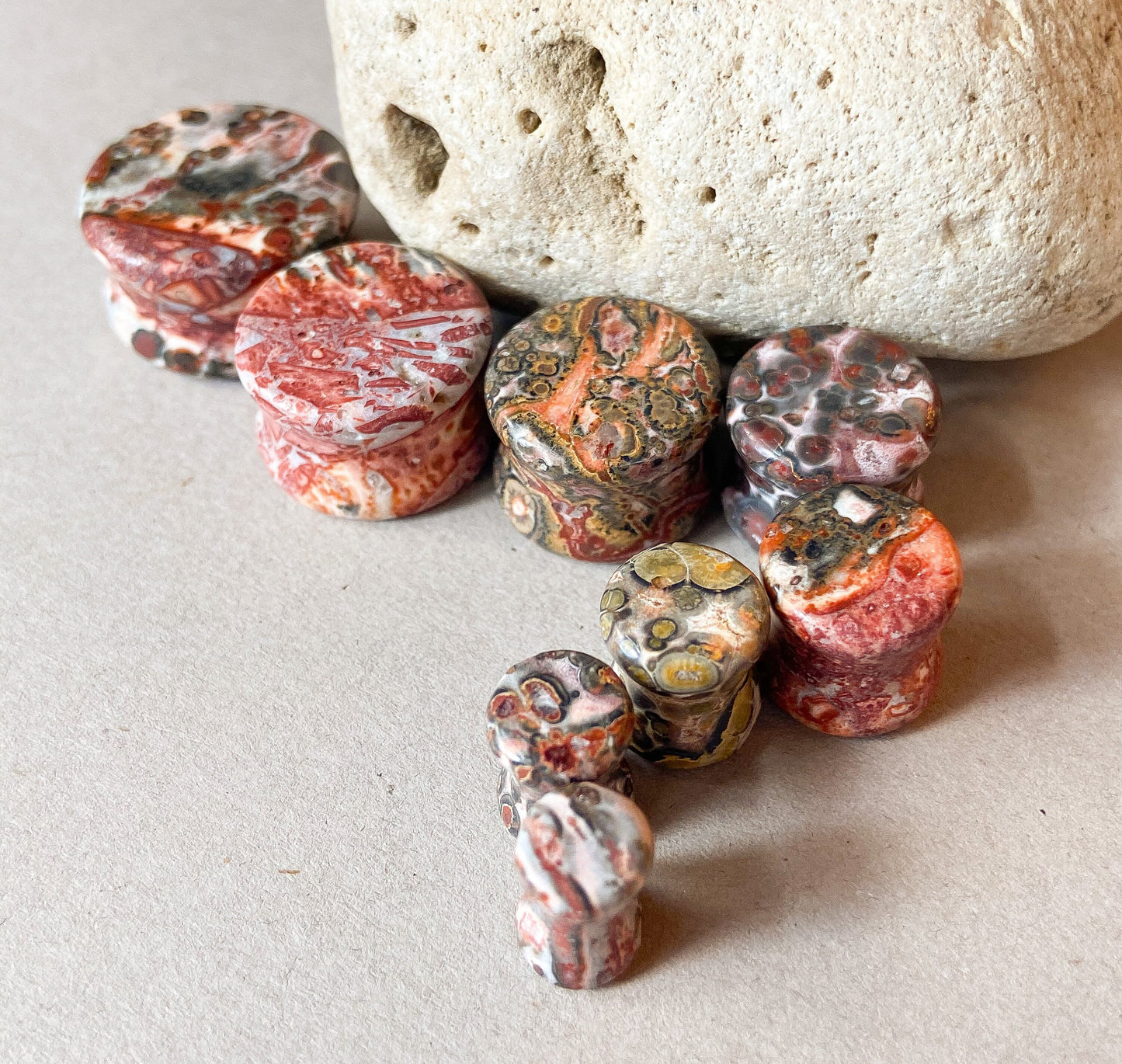 PAIR of Unique Natural Leopard Jasper Stone Double Flare Organic Plugs - Gauge 4g (5mm) thru 3/4" (19mm) Available!