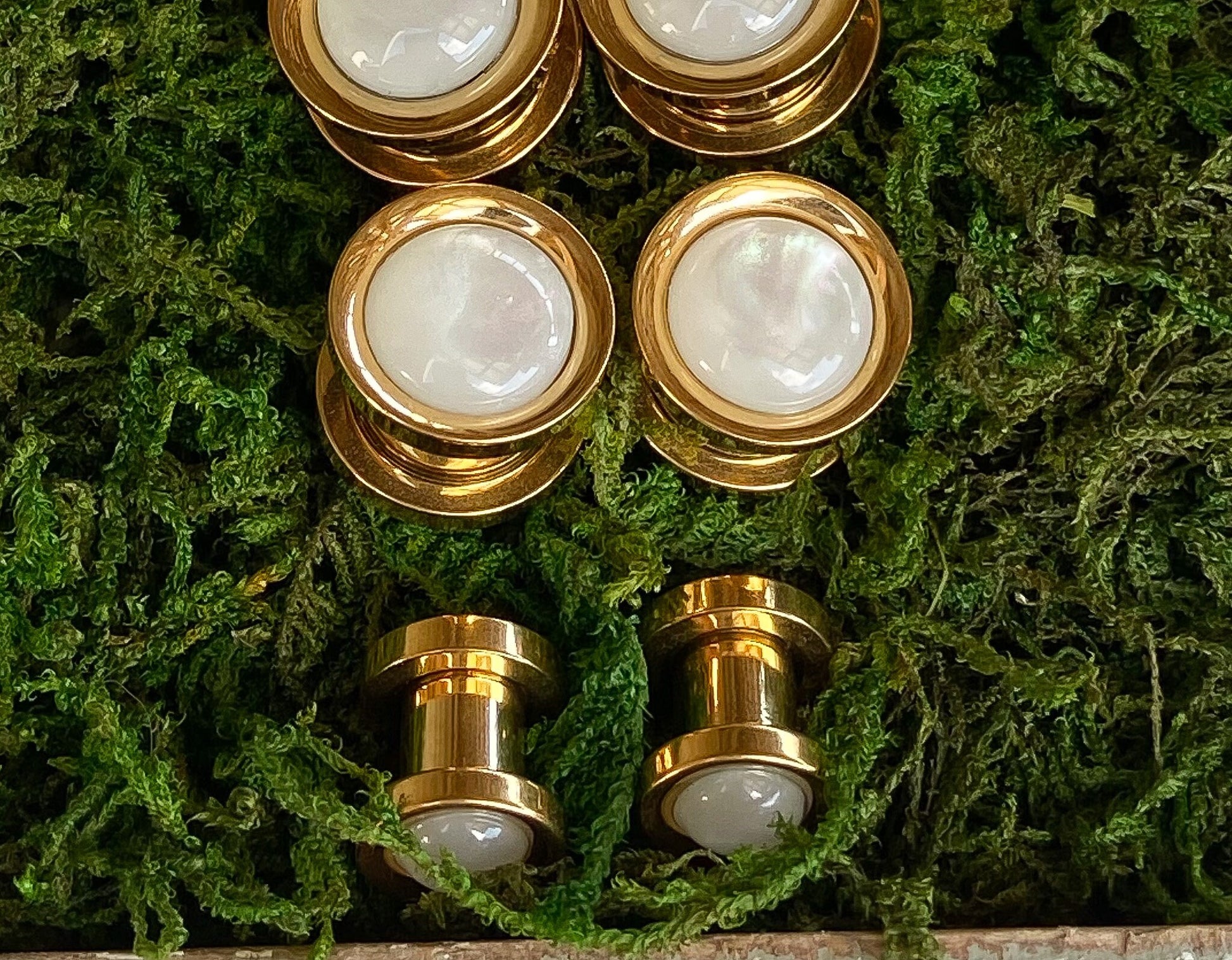 PAIR of Stunning Synthetic White Pearl Gold Screw Fit Tunnels/Plugs - Gauges 2g (6mm) thru 5/8" (16mm) available!