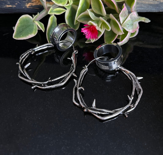 Pair of Unique 20g Twisted Thorn Hoop Earrings - Use As Regular Earrings or Through Tunnels!