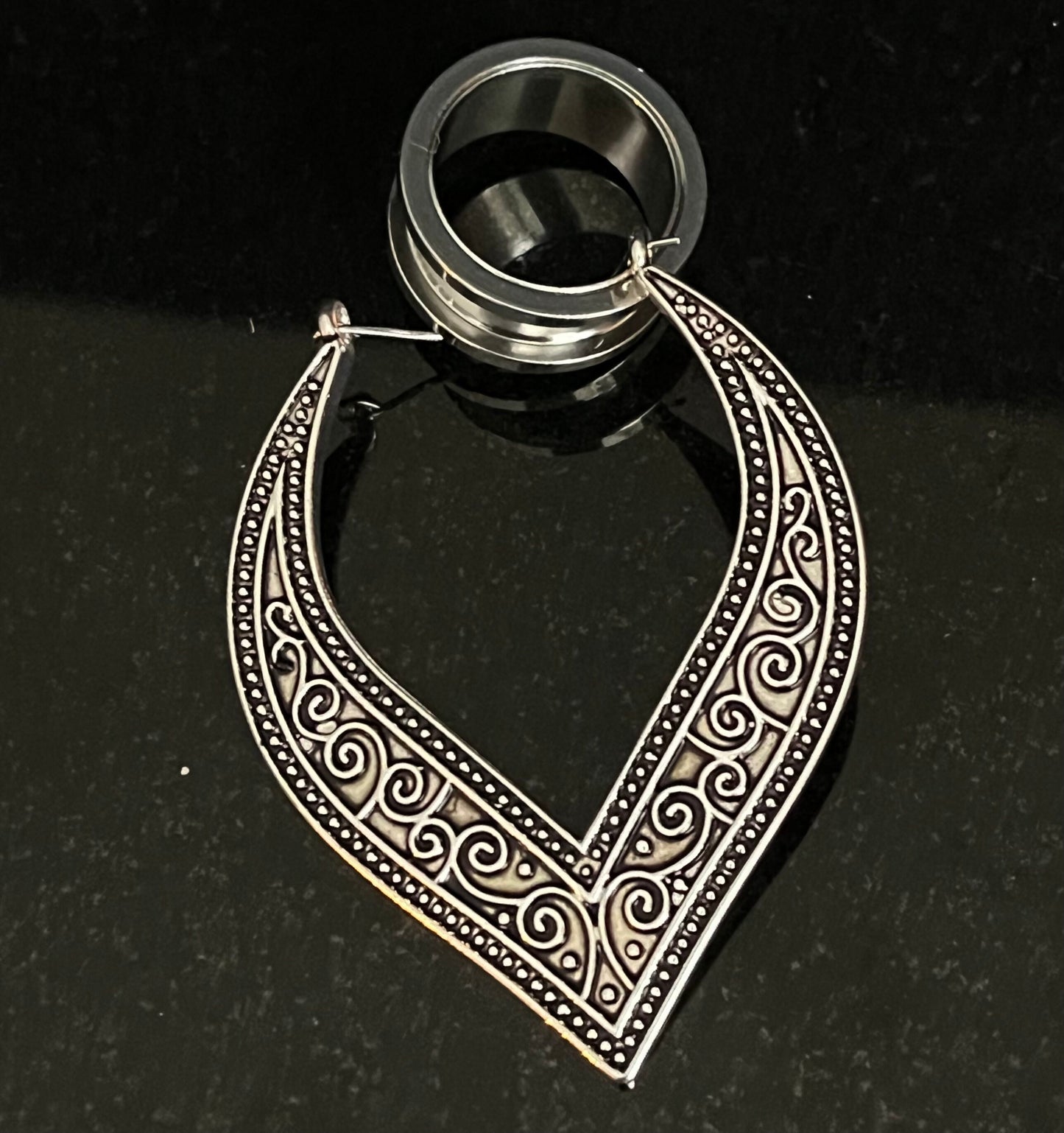 Pair of Unusual 20g Vintage Filigree Swirl Hoop Earrings - Use As Regular Earrings or Through Tunnels!