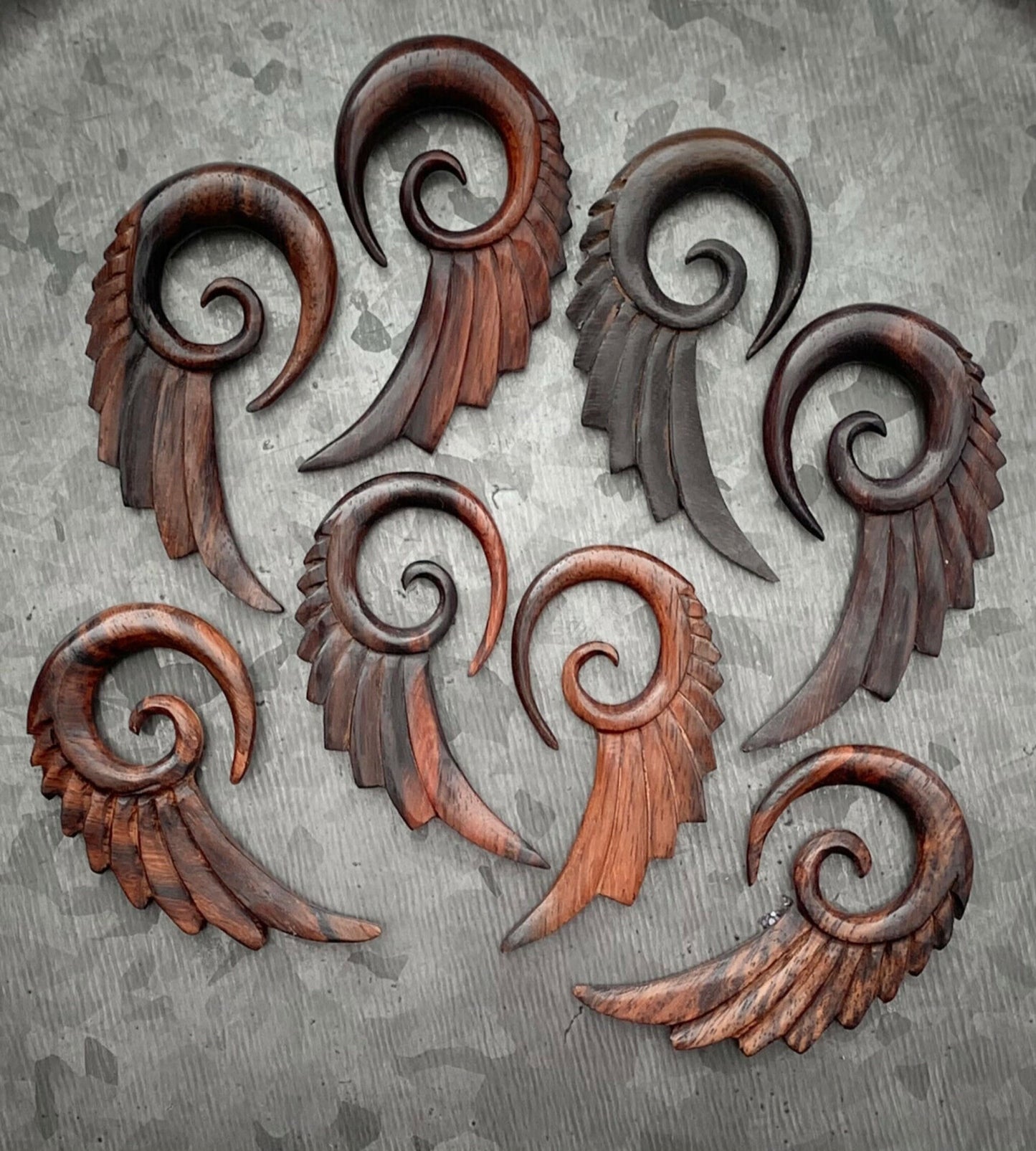 PAIR of Stunning Sono Wood Angel Wing Tapers/Hangers - Gauges 4g (5mm) up to 00g (10mm) available!
