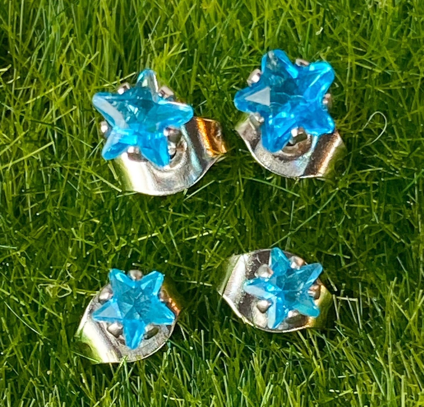 PAIR of Stunning Prong Set Star CZ Gem 316L Surgical Steel Stud Earrings - 4mm or 5mm - Clear, Gold, Aurora Borealis & Aqua Available!