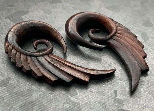 PAIR of Stunning Sono Wood Angel Wing Tapers/Hangers - Gauges 4g (5mm) up to 00g (10mm) available!