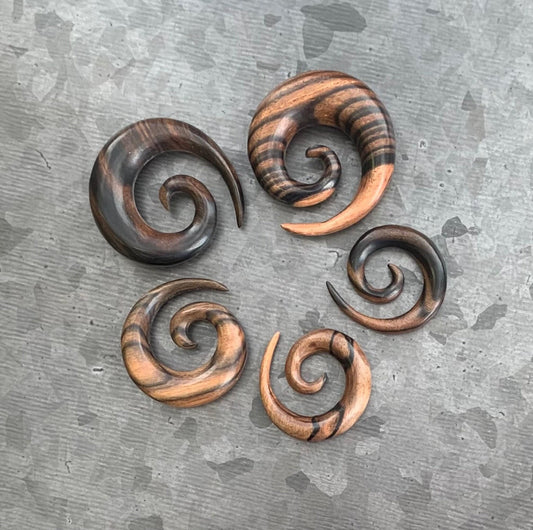 PAIR of Unique Organic Ebony Wood Spiral Tapers/Plugs - Gauges 4g (5mm) thru 0000 (12mm) available!