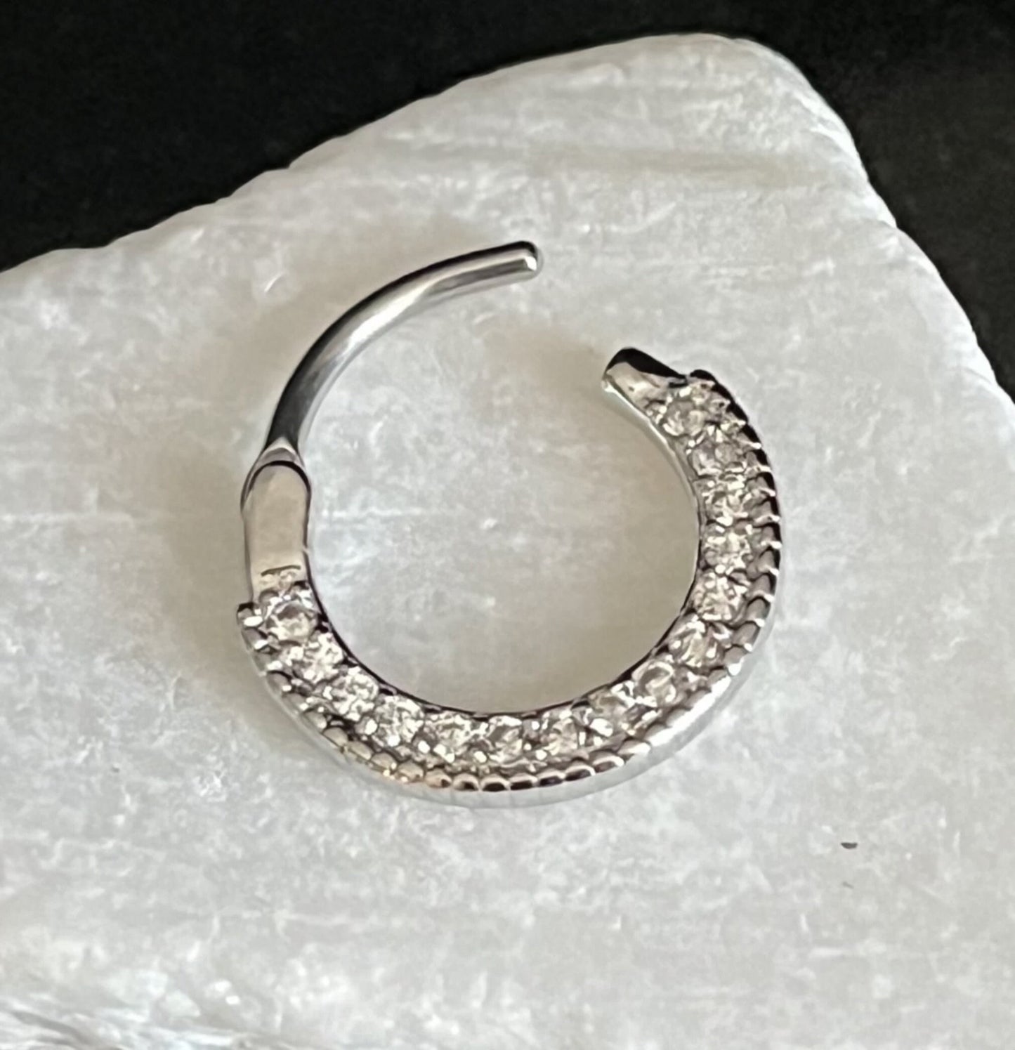 1 Piece Round CZ Paved Gems Steel Septum Segment Ring 16g or 14g - Aurora Borealis, Aqua, Clear, Pink & Purple Available!