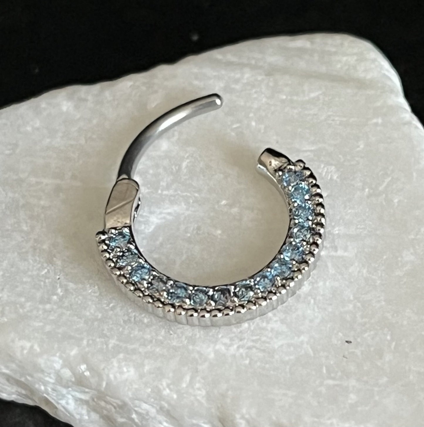 1 Piece Round CZ Paved Gems Steel Septum Segment Ring 16g or 14g - Aurora Borealis, Aqua, Clear, Pink & Purple Available!