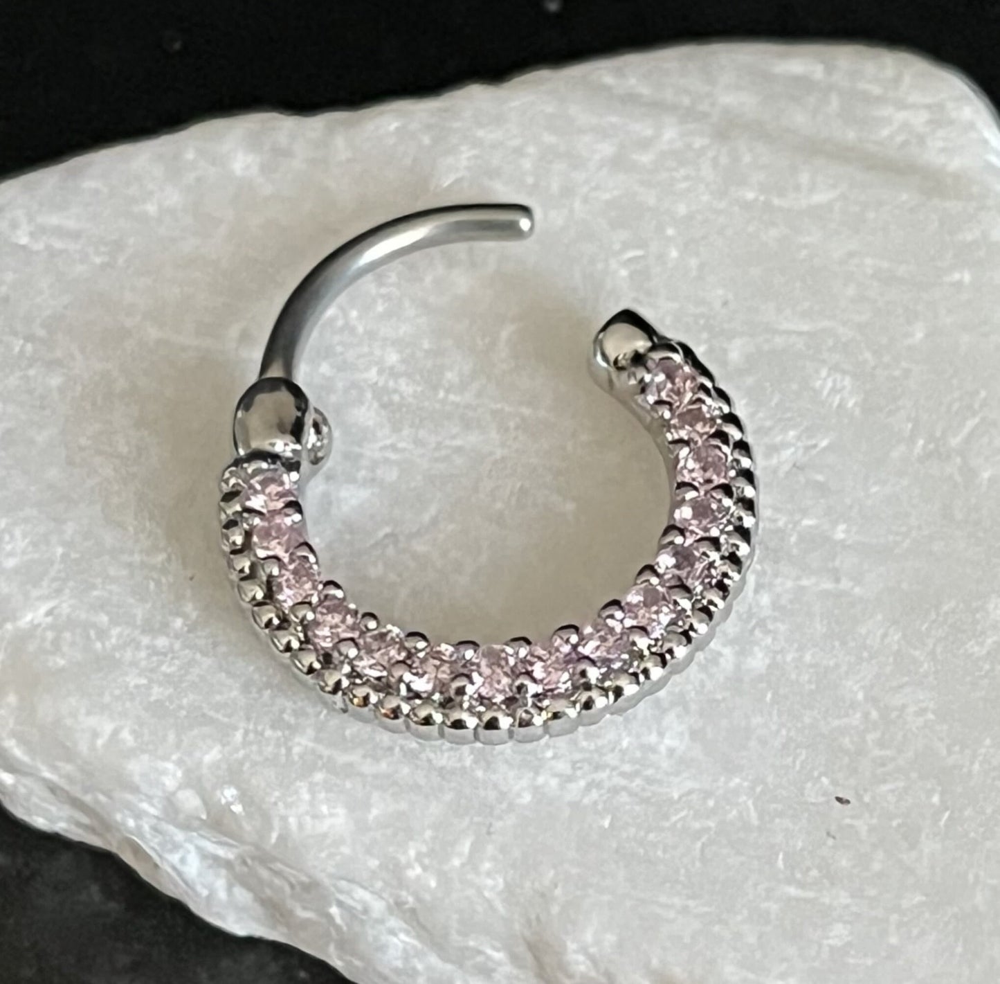 1 Piece Round CZ Paved Gems Steel Septum Segment Ring 16g or 14g - Aurora Borealis, Aqua, Clear, Pink & Purple Available!