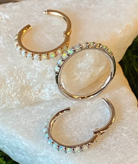 1 Piece of Stunning Solid 14kt Gold Side Opals Hinged Segment Ring - 10mm & 8mm - Gold and White Gold Available!