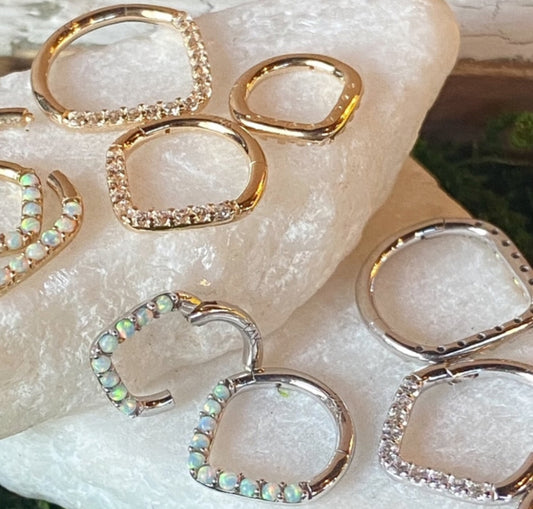 1 Piece of Beautiful Solid 14kt Gold Chevron Opals or CZ Gems Segment Ring - 10mm or 8mm - Gold & White Gold Available!