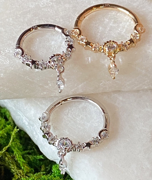 1 Piece of Brilliant Solid 14kt Gold Moons & Stars CZ Gems Hinged Segment Ring - 10mm or 8mm - Gold and White Gold Available!