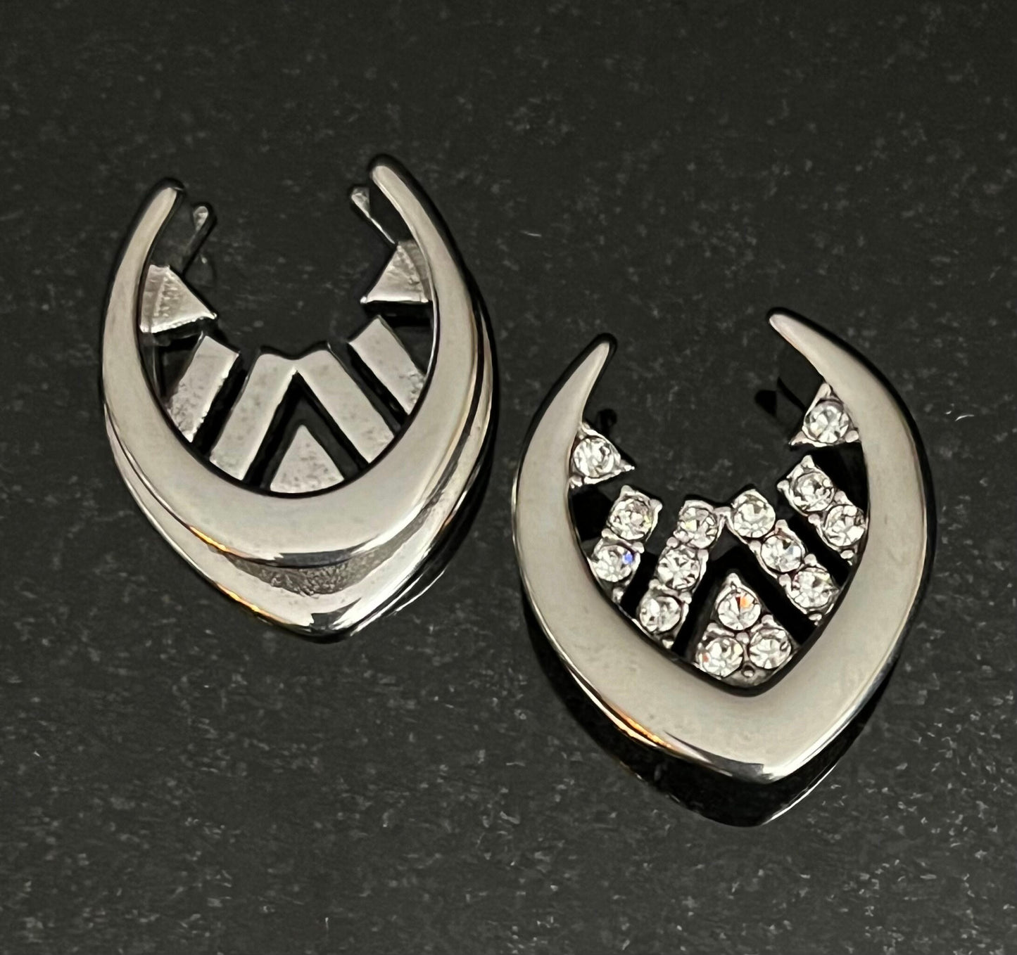 PAIR of Unique Paved CZ Gems Inner Design Saddle Surgical Steel Ear Spreader Hanger-Tunnels/Plugs -Gauges 0g (8mm) thru 1" (25mm) available!