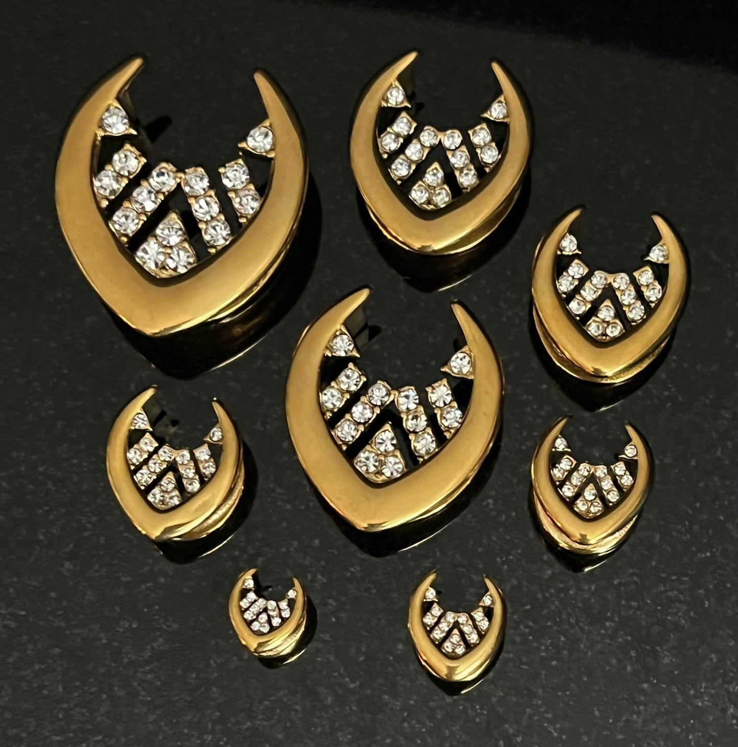 PAIR of Unique Paved CZ Gems Inner Design Saddle Surgical Steel Ear Spreader Hanger-Tunnels/Plugs -Gauges 0g (8mm) thru 1" (25mm) available!