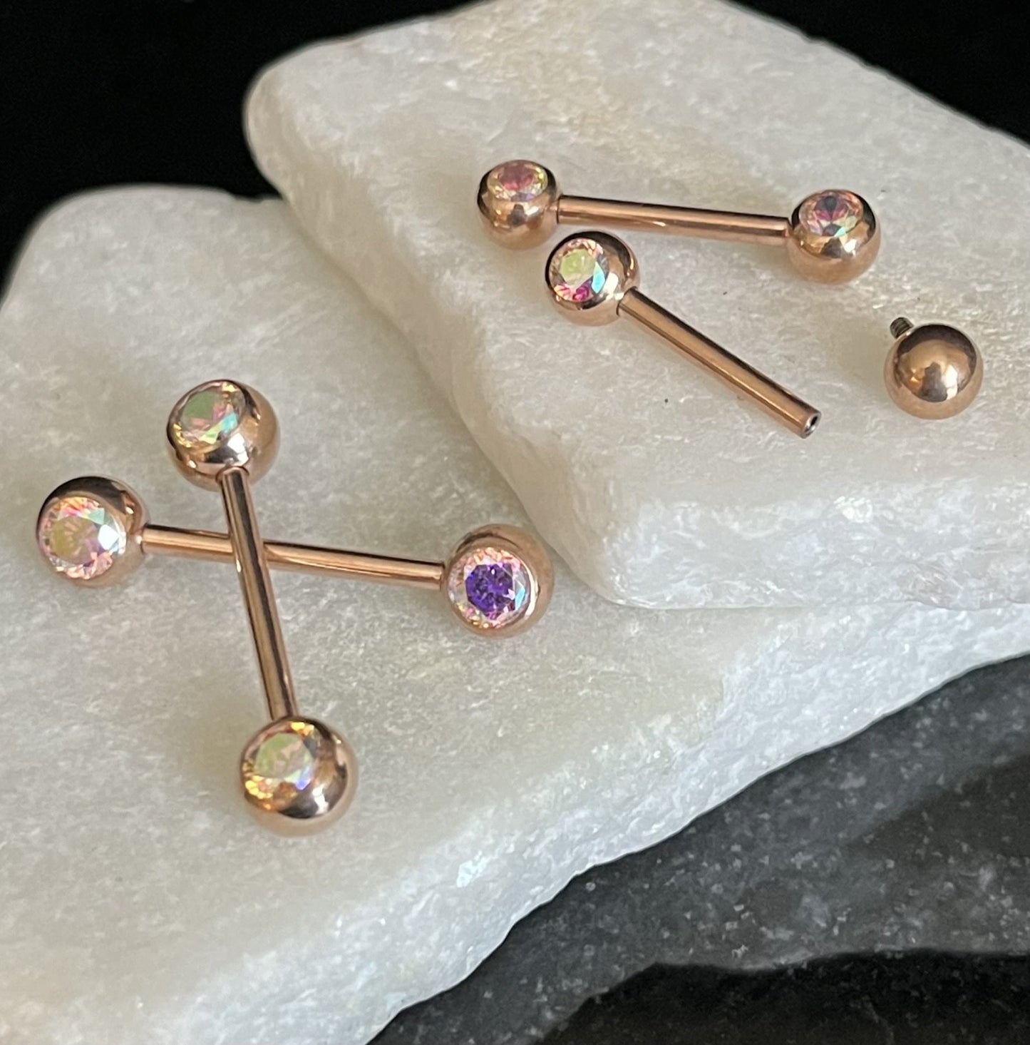 PAIR of Stunning Implant Grade Titanium Front CZ Gem Internally Threaded Industrial Barbell Rings - 14g - Length 12mm or 16mm Available!