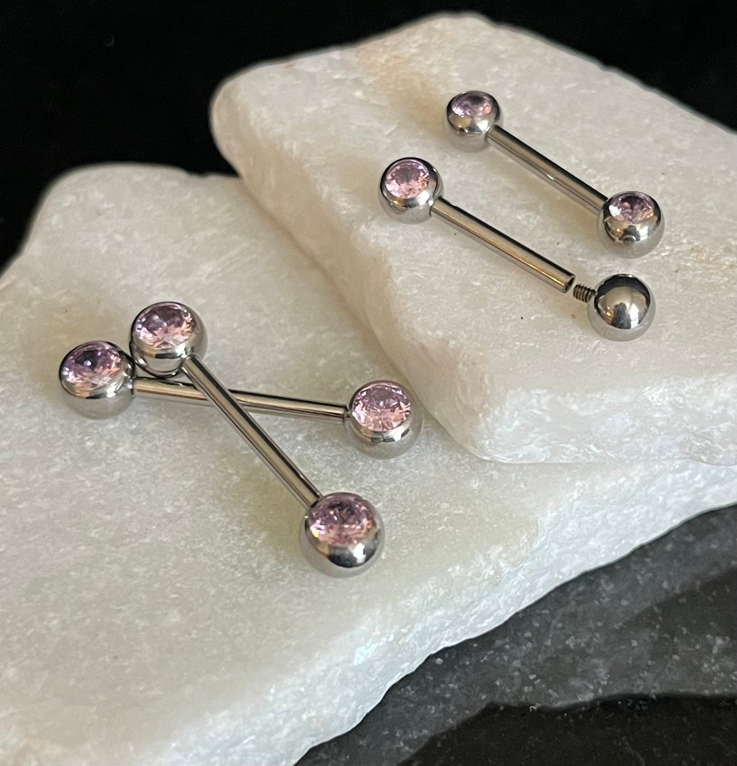 PAIR of Stunning Implant Grade Titanium Front CZ Gem Internally Threaded Industrial Barbell Rings - 14g - Length 12mm or 16mm Available!
