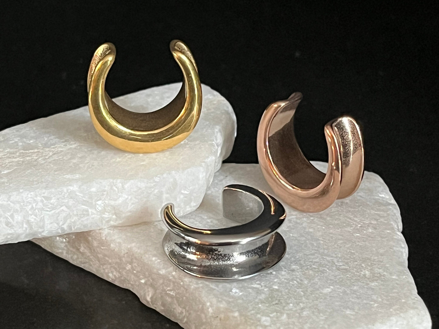 Pair of Stunning Gold Saddle Surgical Steel Ear Spreaders Hanger-Tunnels/Plugs - Gauges 00g (10mm) thru 1" (25mm) available!
