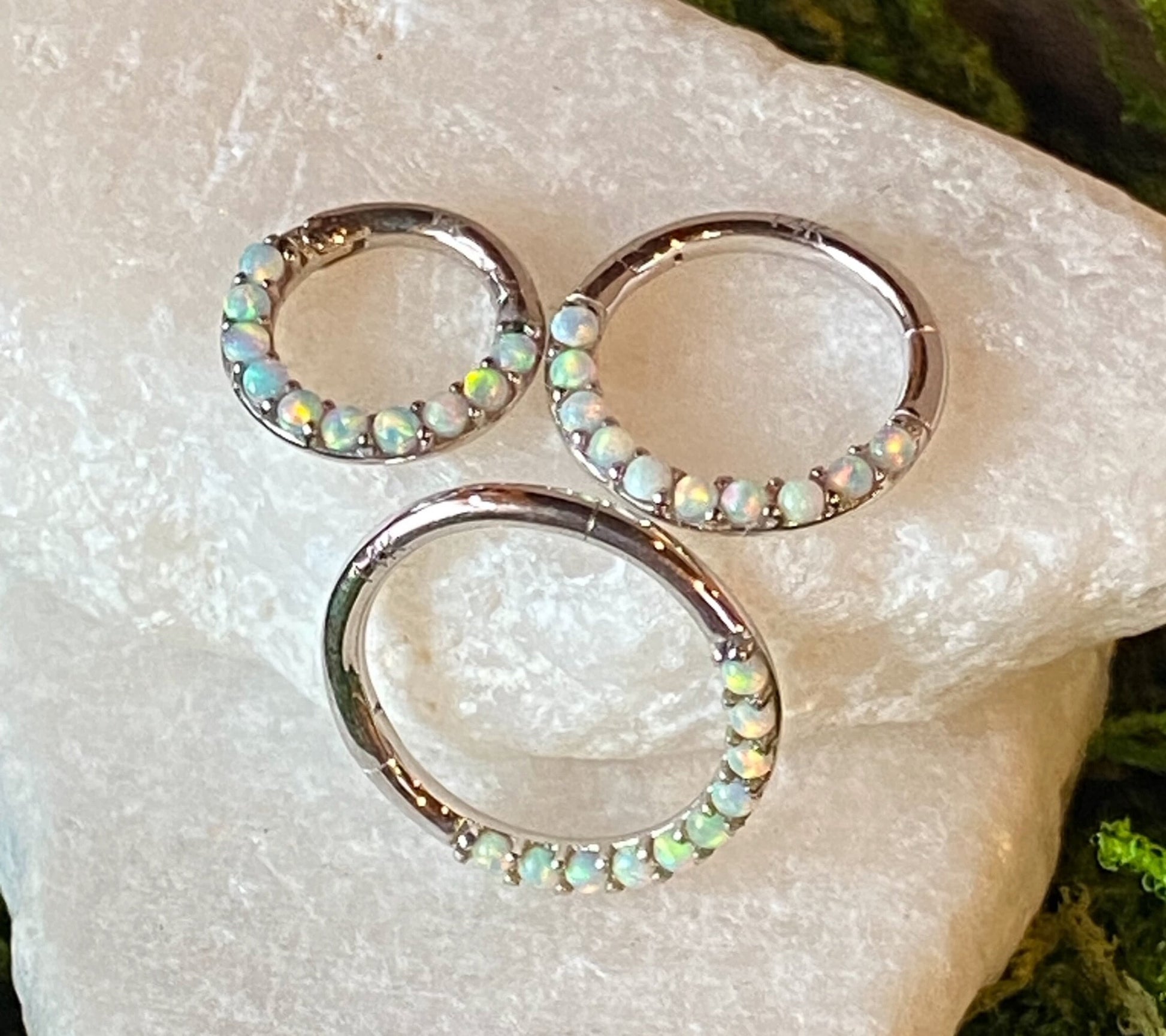 1 Piece of Beautiful Solid 14kt Gold Front Opals Hinged Segment Ring - 10mm, 8mm & 6mm - Gold and Silver Available!