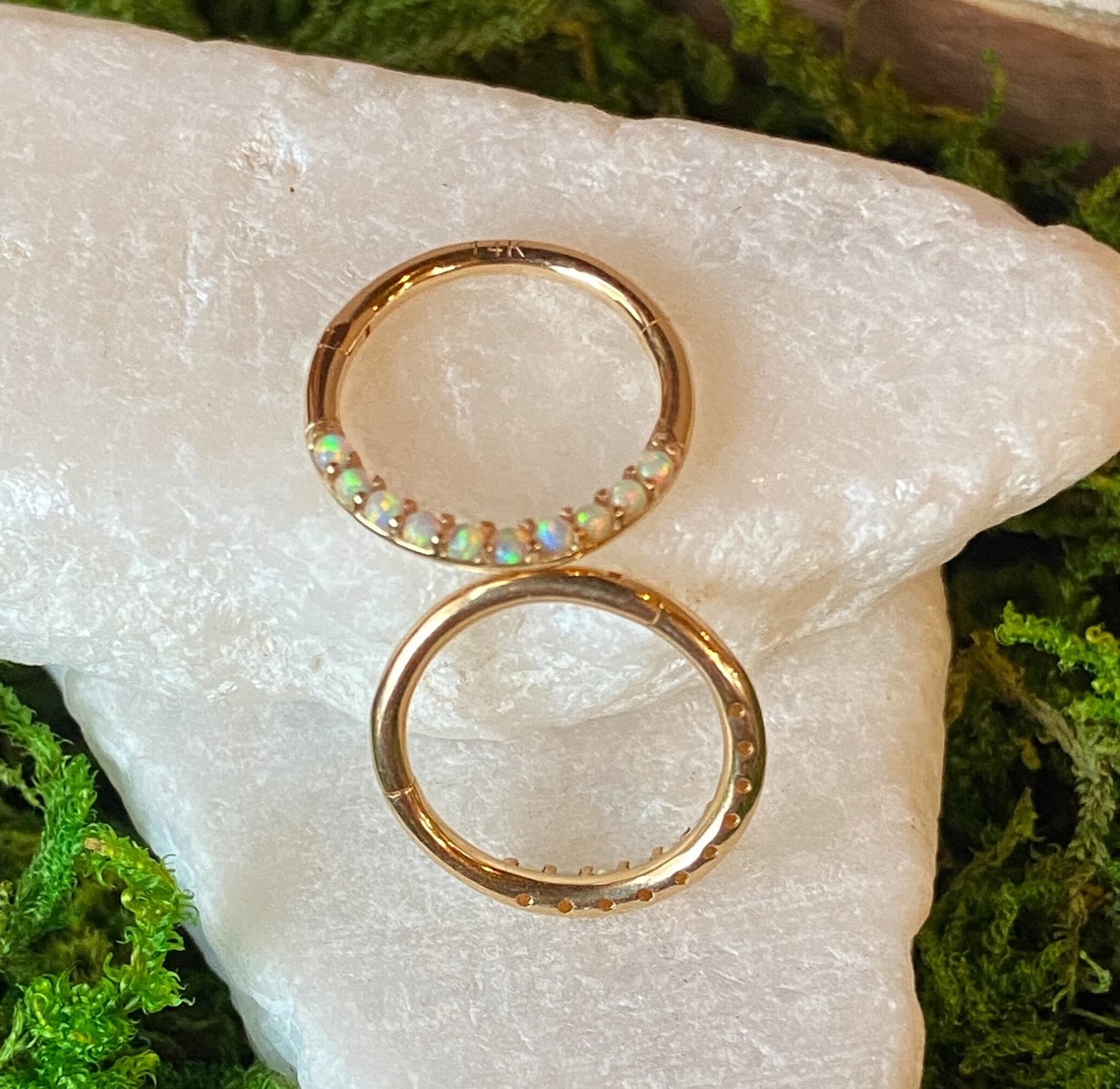 1 Piece of Beautiful Solid 14kt Gold Front Opals Hinged Segment Ring - 10mm, 8mm & 6mm - Gold and Silver Available!