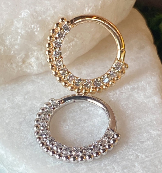 1 Piece of Beautiful Solid Gold Gem & Bead Front Hinged Segment Ring - 10mm and 8mm - Gold and White Gold Available!
