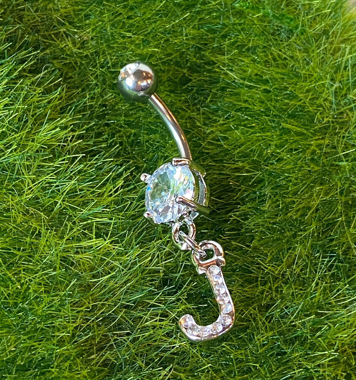 1pc Initial Clear Gem Belly Ring Navel Piercing Pierced Letter Naval Jewelry (Initial: J)