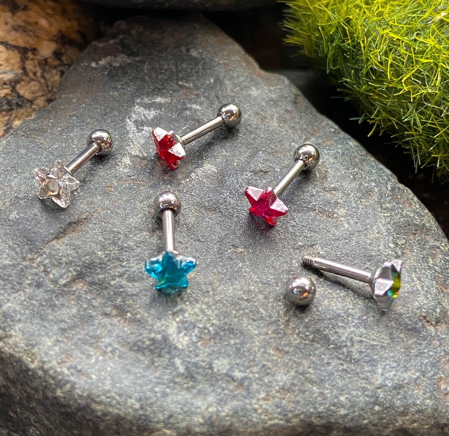 1pc Star Crystal Tragus Helix Cartilage Ring 16g 1/4" Barbell Stud Body Jewelry