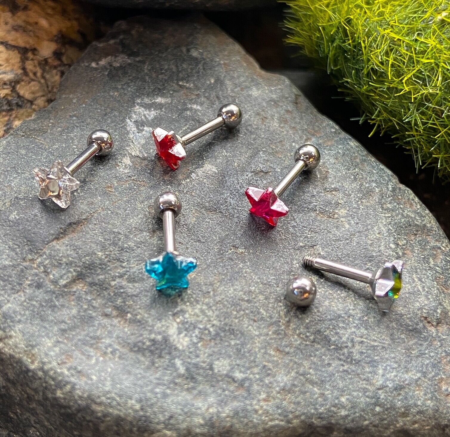 1pc Star Crystal Tragus Helix Cartilage Ring 16g 1/4" Barbell Stud Body Jewelry