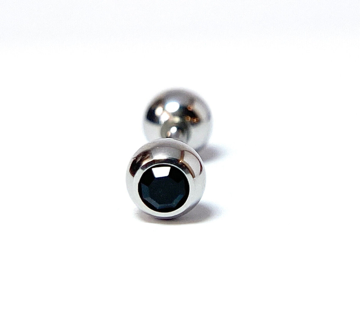 1pc Press-Fit Gem 316L Surgical Steel Barbell Tragus Stud Ring 16g 1/4" (6mm) (Color: Black)
