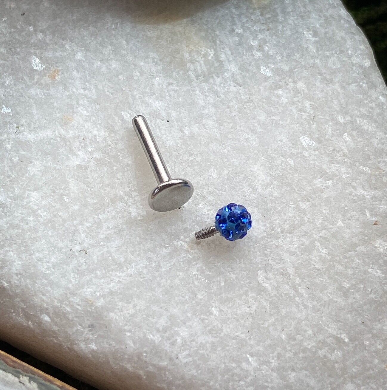 Internally Threaded Labret w/Ferido Crystal 3mm Gem Ball - CHOOSE YOUR COLOR (Main Color: Dark Blue)