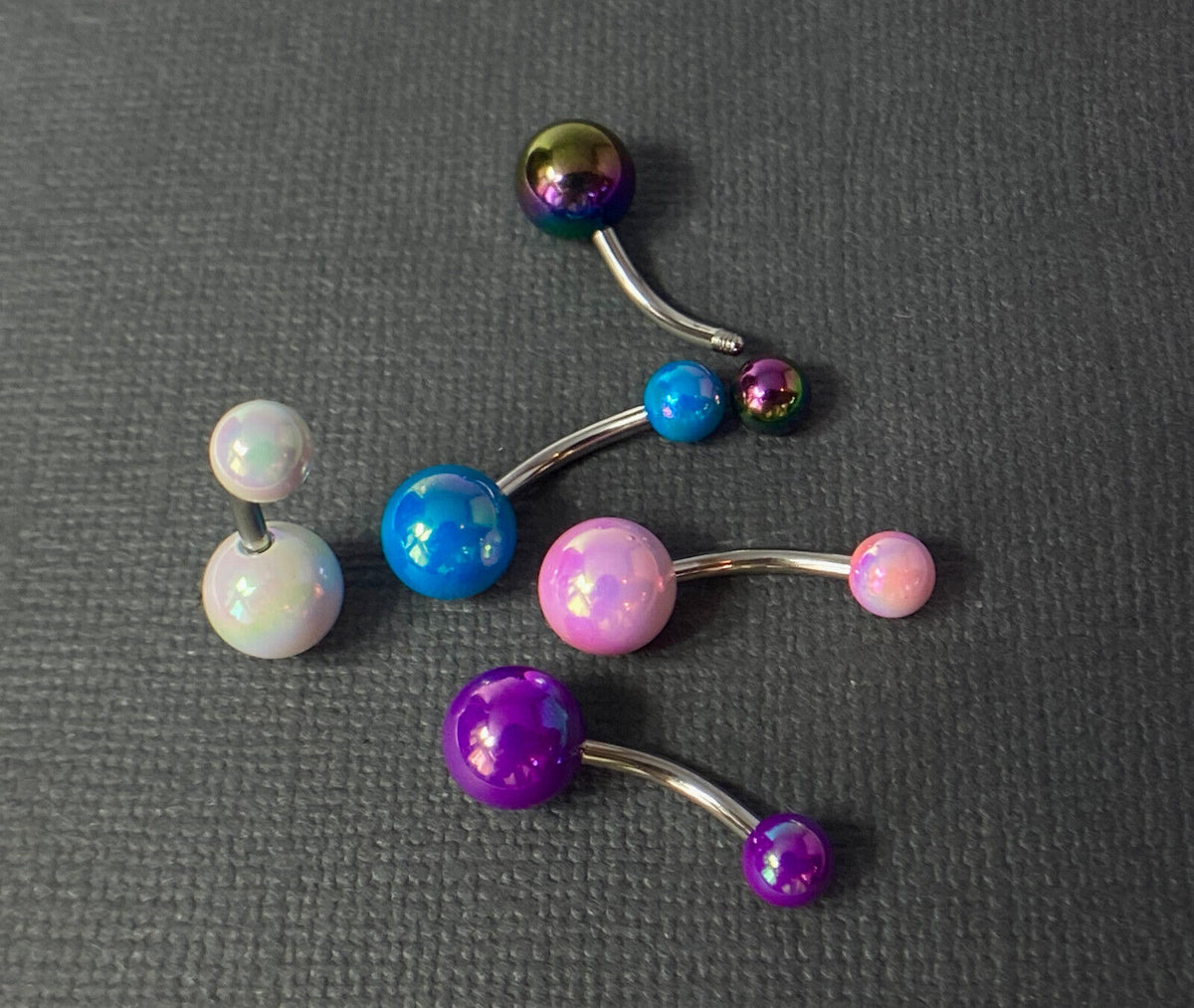 5pc Value Pack Metallic AB Coated Belly Rings 14g Navel Naval Body Jewelry