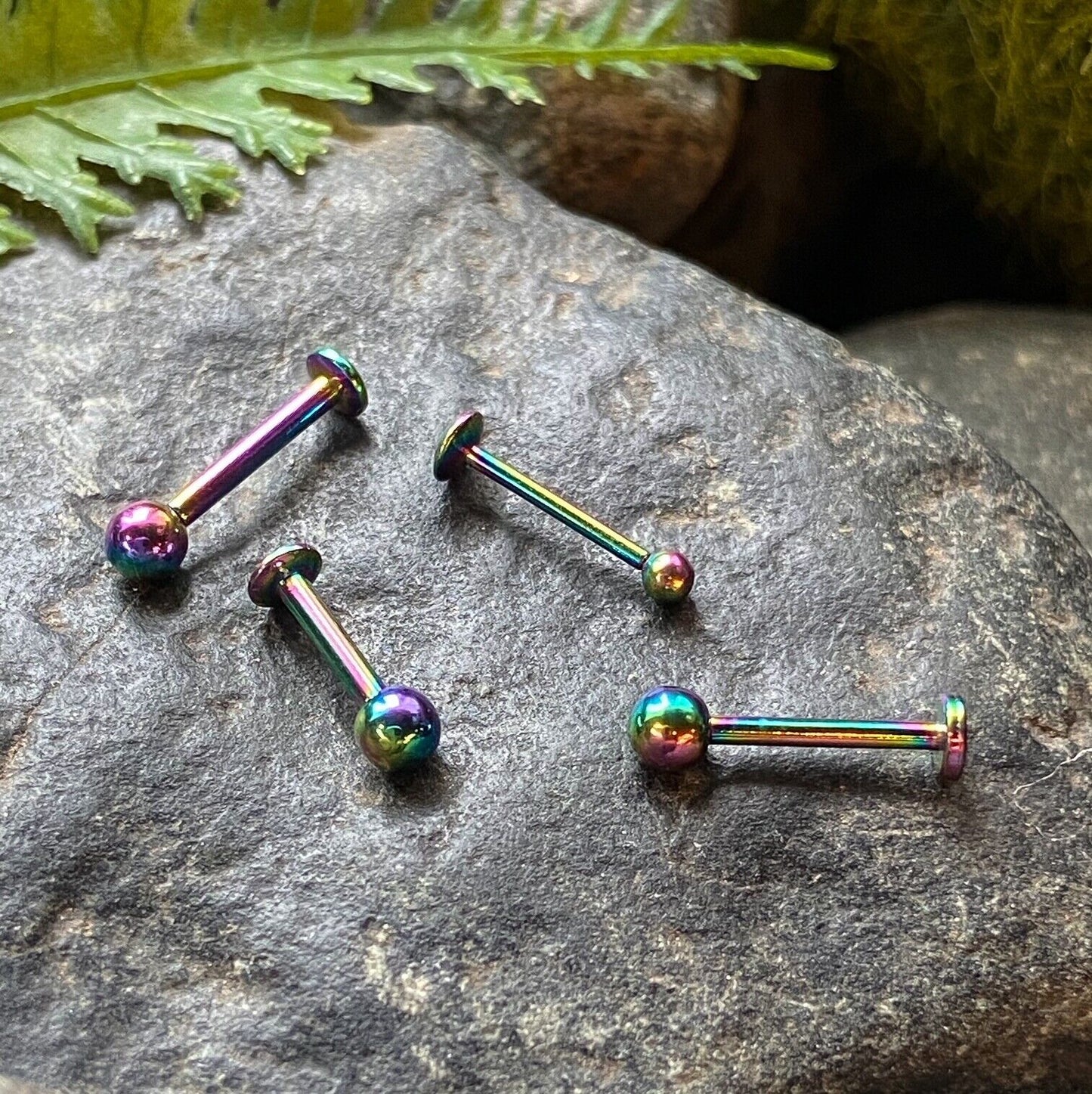 1pc Push In Top Ball PVD 16g Labret Monroe Stud Lip Ring Helix Ear Cartilage (Color: Multi-Color)