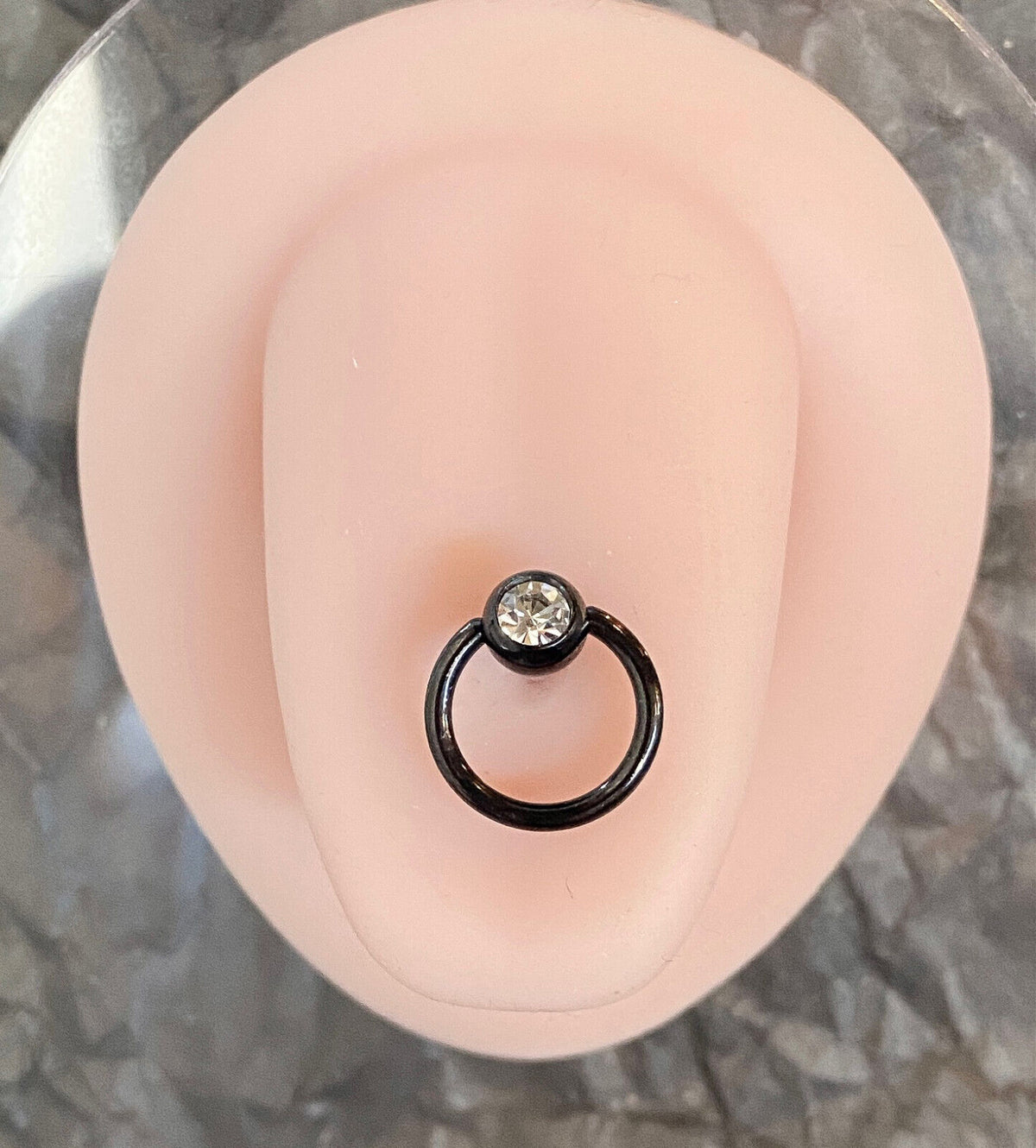 1pc Clear Gem w/ Slave Ring Tongue Ring IP Steel Barbell Door Knocker Tounge