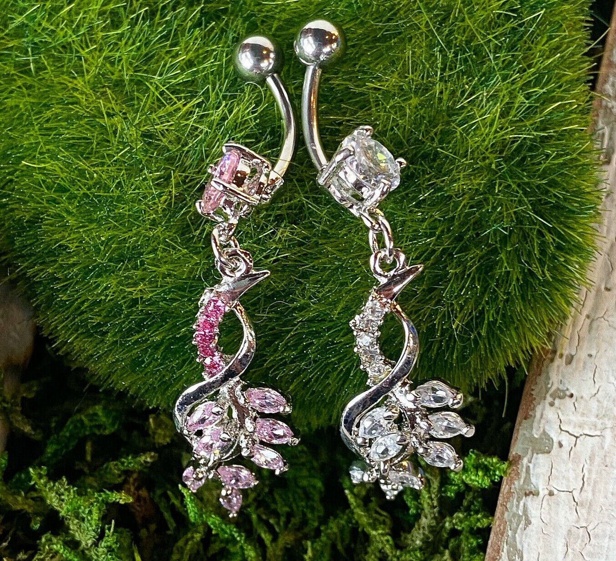 1pc Vine Dangle CZ Gem Belly Ring Navel Piercing Naval 14g 316L Surgical Steel
