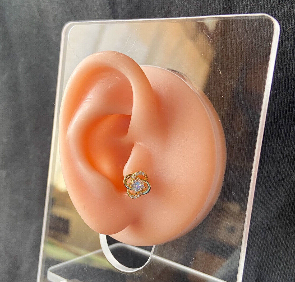1pc Paved Gem Flower Tragus Cartilage Barbell Stud Body Jewelry Ring 16g 6mm