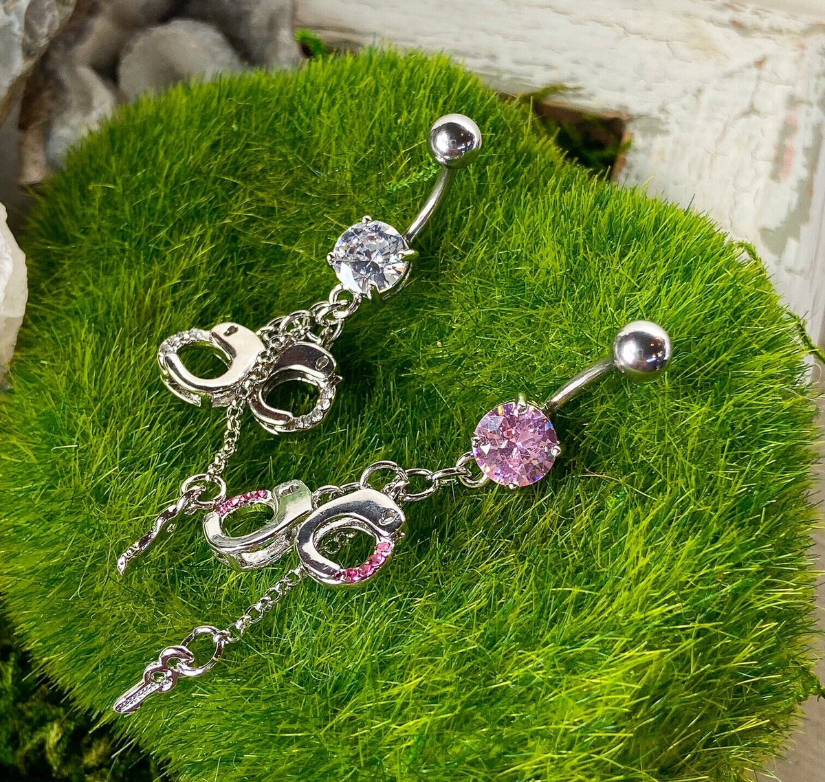 1pc CZ Gem Handcuffs & Key Belly Ring Navel Piercing Pierced Naval Body Jewelry
