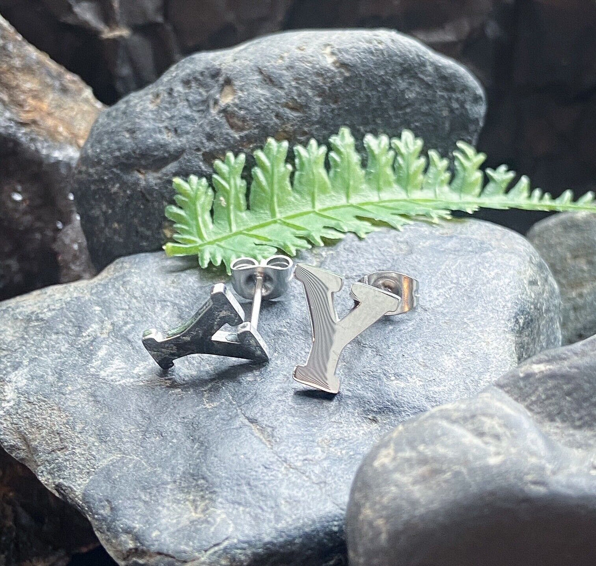 PAIR of 316L Stainless Steel Initial / Alphabet 20g Earrings - A to Z available! (Letter: Y)