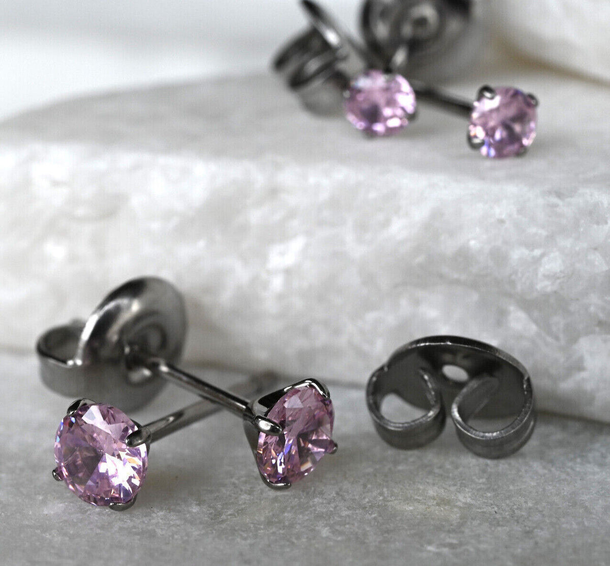 PAIR Martini Set CZ Gem Stud Earrings 6AL-4VELI ASTM F136 Implant Grade Titanium (Color: Pink)