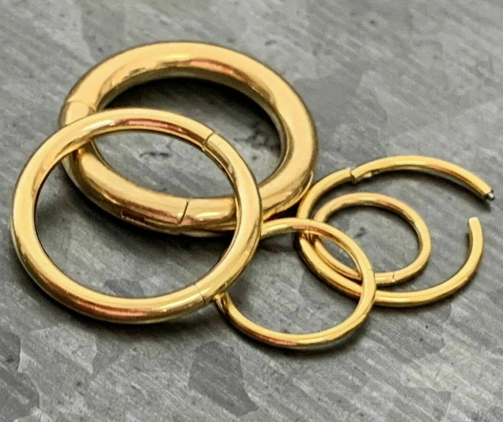 PAIR of Hinged Segment Rings Septum Clicker Hoops PVD over 316L Surgical Steel  (Color: Gold)